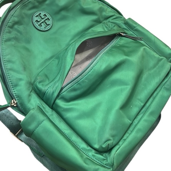 Tory Burch Ella Logo Nylon Adjustable Dual Zip Compartment Backpack in Arugula - Picture 2 of 16